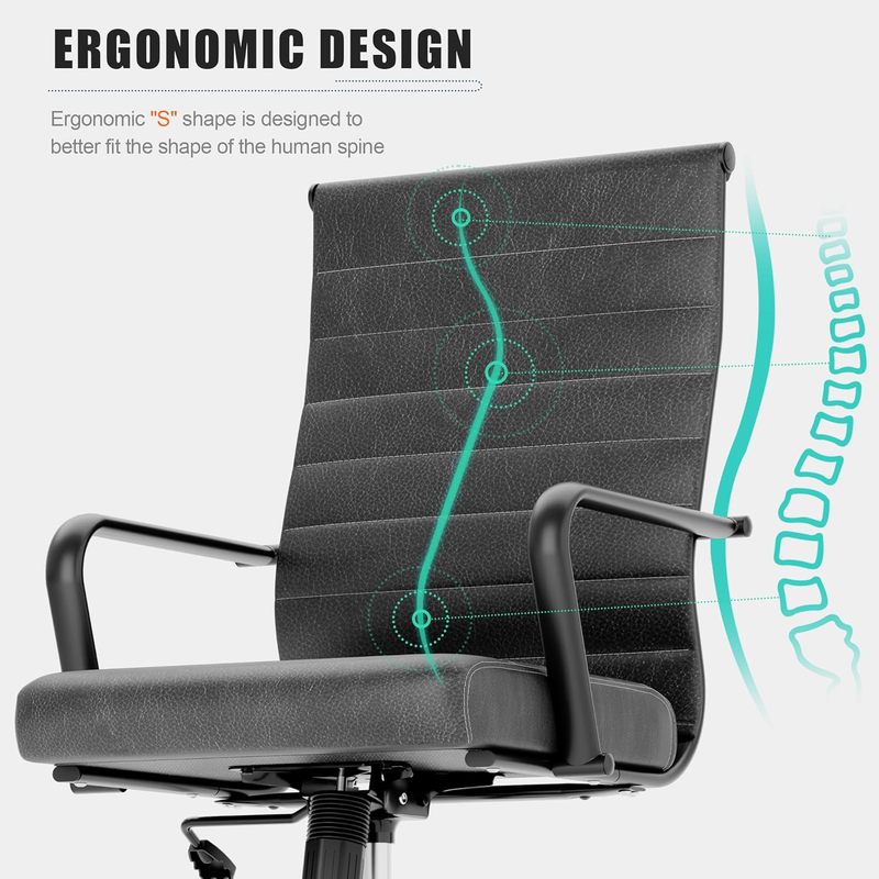 Genuine Leather Executive Office Chair Mid-Century Modern Adjustable3