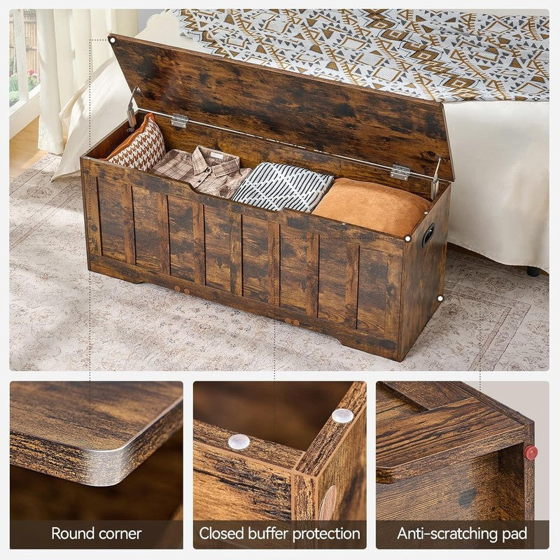 47.2'' Wooden Storage Chest Trunk Flip Top Bench Shoe Storage Rustic Brown5