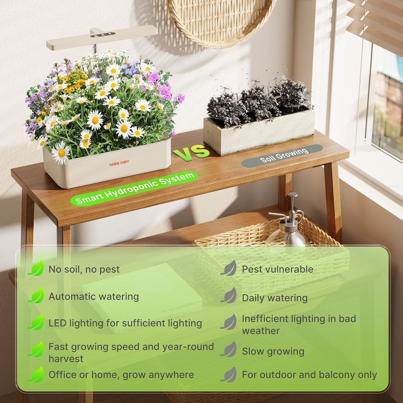 12 Pod Hydroponics System 24W LED Grow Light Indoor Herb Garden Kit Beige1