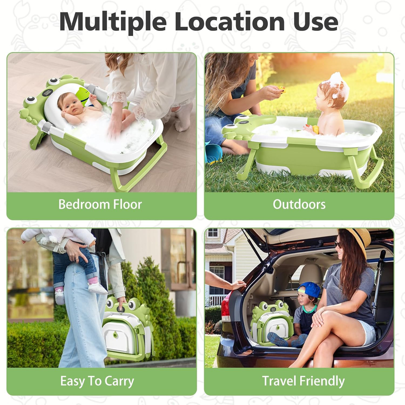 Collapsible Baby Bathtub Thermometer Soft Cushion Foldable Travel Tub0 36M Green6