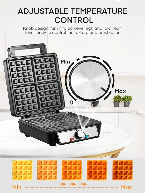 Belgian Waffle Maker 1200W 4 Slice Nonstick 5 Browning Levels Black Stainless3