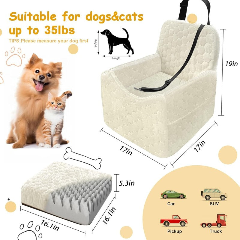 Dog Car Seat Small/Medium Dogs up to 35lbs Memory Foam Washable Cover White1