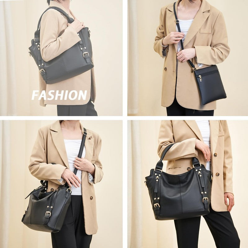 Women Large PU Leather Shoulder Tote Hobo Crossbody Bag Wallet Set 4PCS1