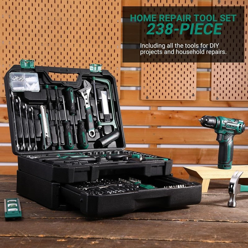12V Cordless Drill Tool Kit Green Home Repair Hand Toolbox Mechanic Set1