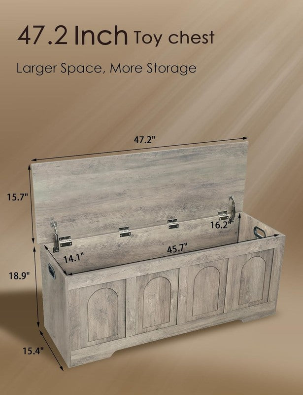 47.2'' Rattan Storage Chest Flip Top Entryway Bench Toy Box Gray Wash2