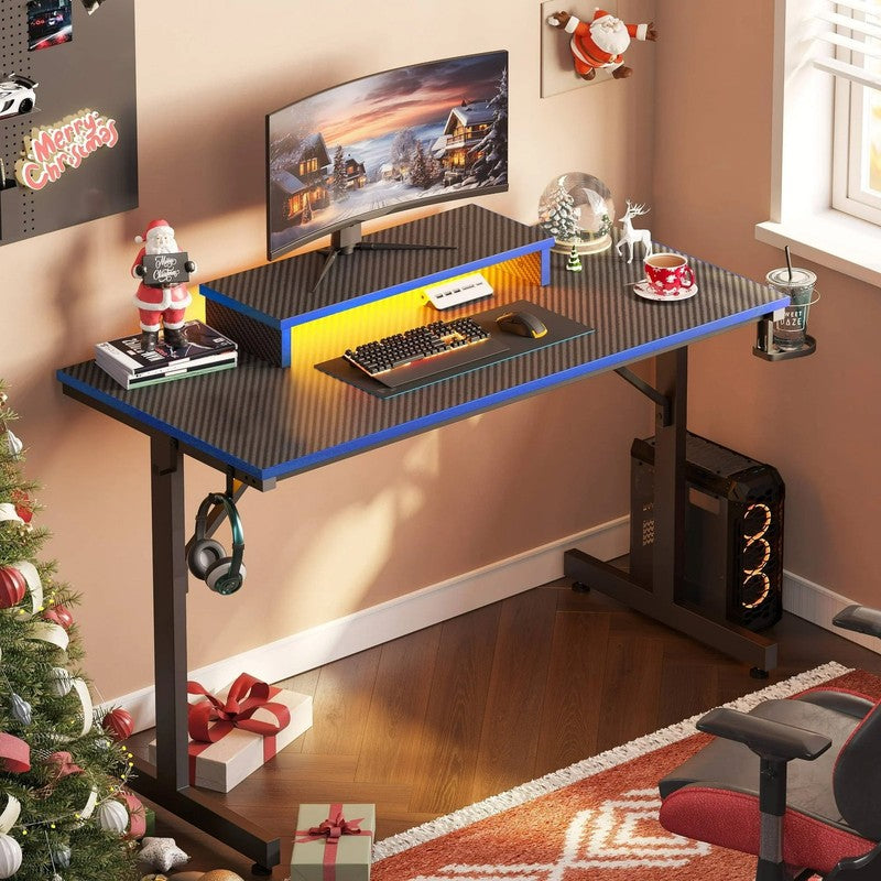 42" Gaming Desk PC Computer Table with LED Lights & Monitor Stand & Hook & Cup H4
