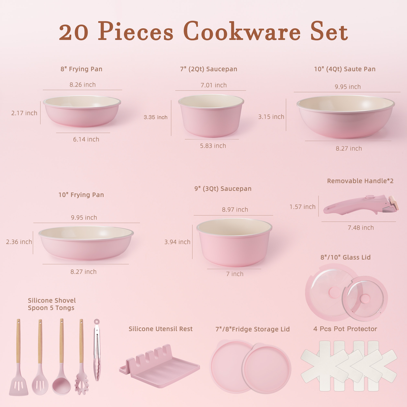 20-Piece Ceramic Pots and Pans Set, Nonstick Cookware Set with Detachable Handle8