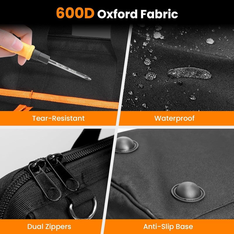 17" Heavy Duty Tool Bag Multi-Pocket Waterproof Organizer Black-Orange3