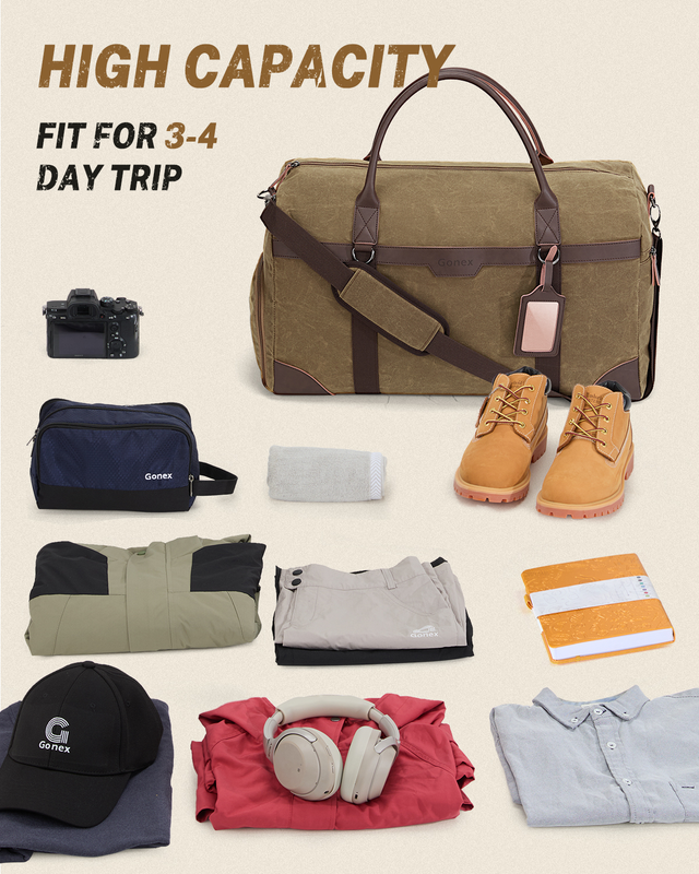 55L Waxed Canvas Duffle Bag Water Resistant Weekender Travel Bag Shoe Comp7