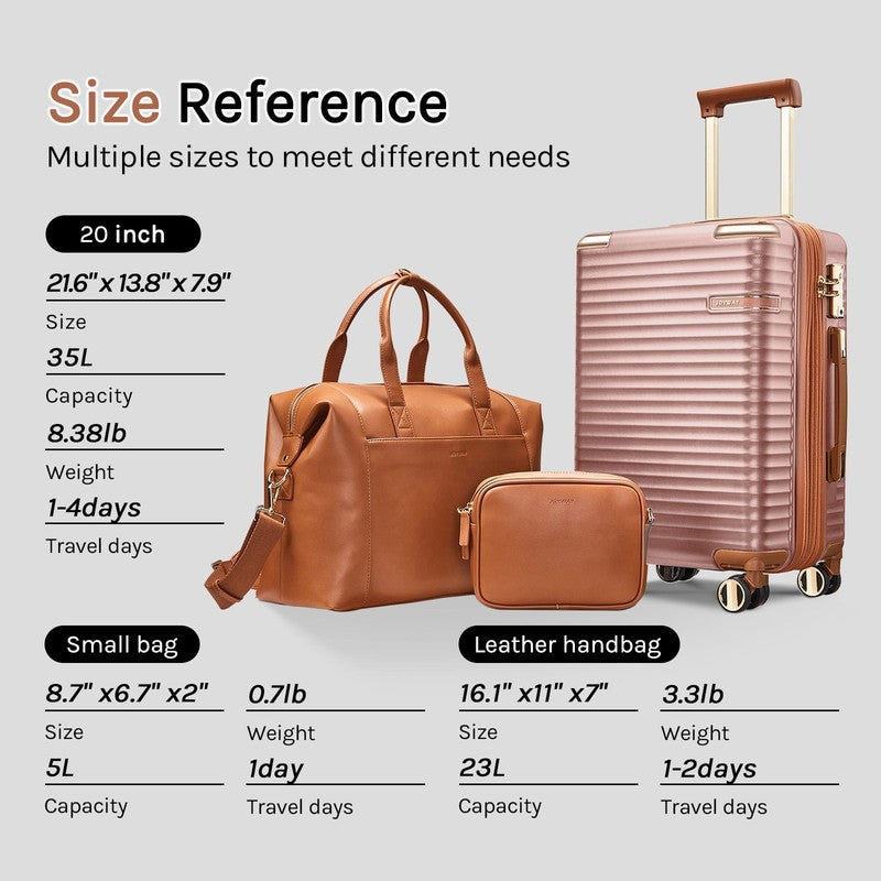 3 Piece Carry On Luggage Set with Swivel TSA Lock and Leather Carry Bag3