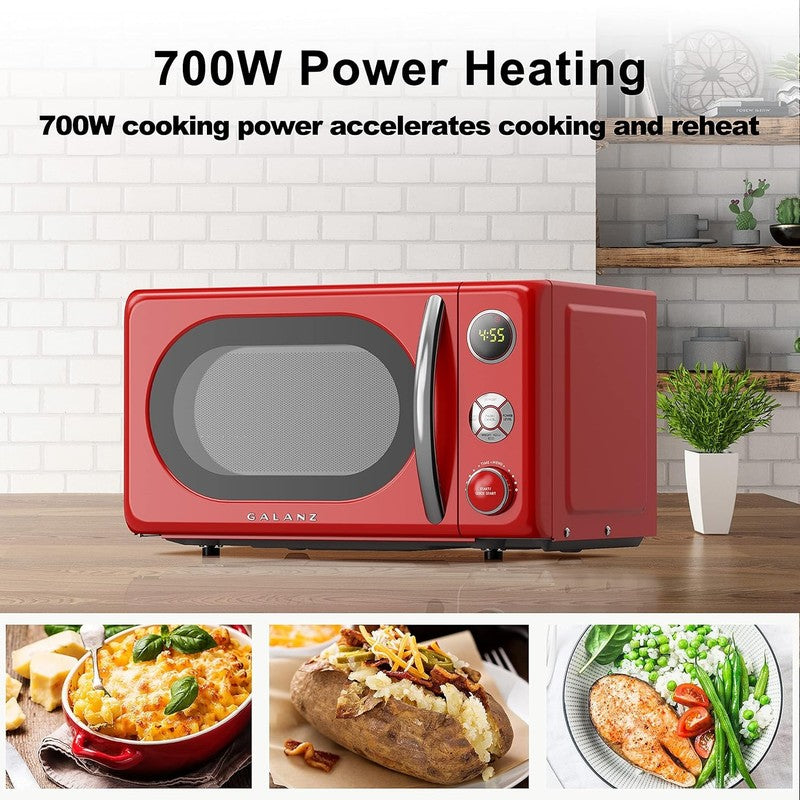 0.7 Cu Ft Retro Microwave Oven LED Pull Handle Child Lock Red4