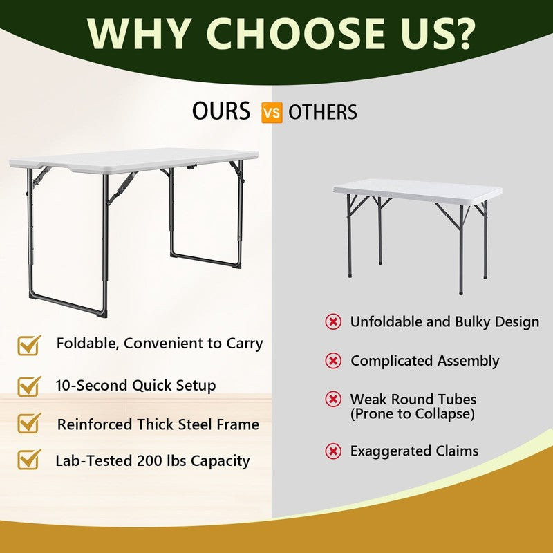 Folding Table 4 FT Lightweight Table, Plastic Rectangular Indoor Outdoor Table I8