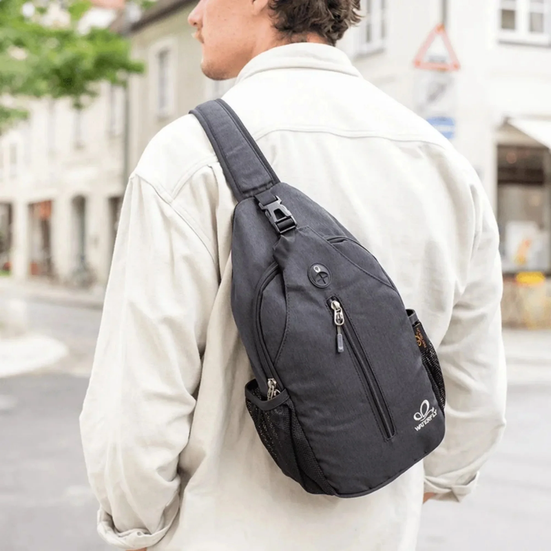 Unisex Hiking Travel Nylon Sling Bag Cross Body Shoulder Chest Bag,Black6