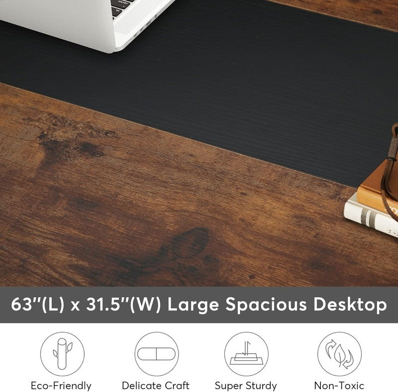 63x31.5'' Modern Computer Desk Large Office Writing Desk Rustic Black3