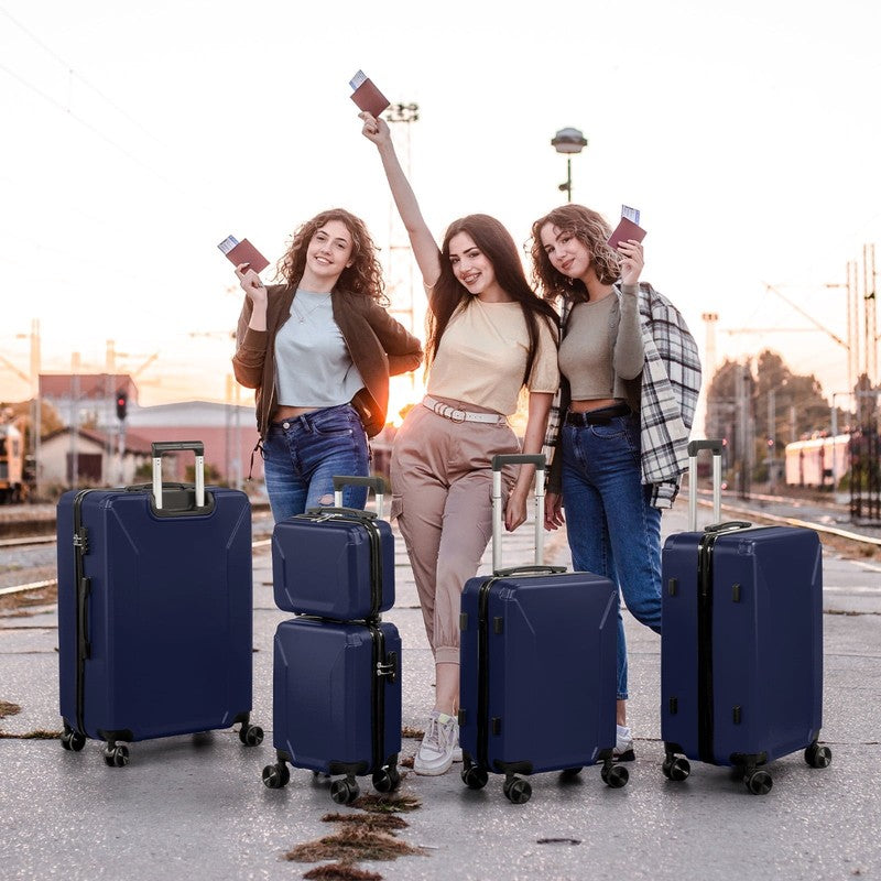 5 Piece Luggage Set with 8 Packing Cubes, Hard Shell Suitcase Set with Spinner W10
