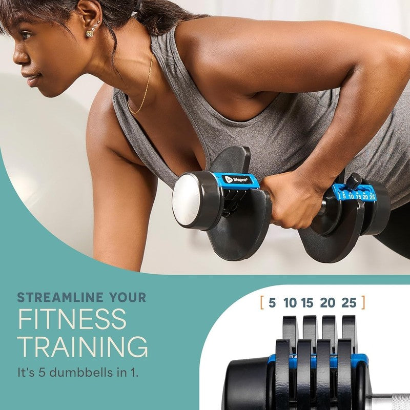 Adjustable Dumbbells 5-in-1 15-55lb w/ Rack Quick Adjust Home Gym Weights1