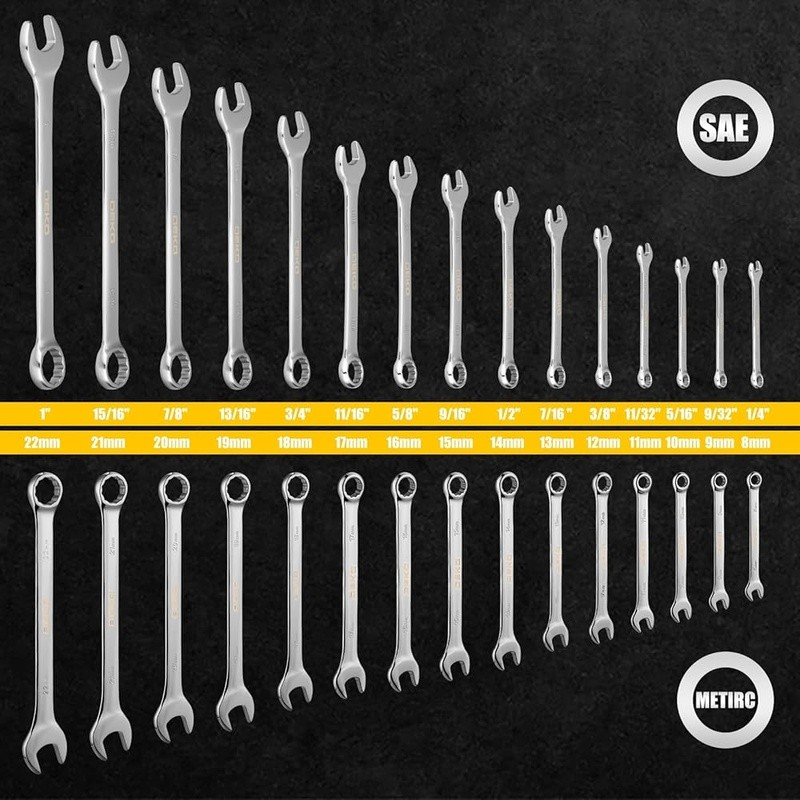 30 Piece Combination Wrench Set Ratcheting Metric SAE Chrome Vanadium Steel New2