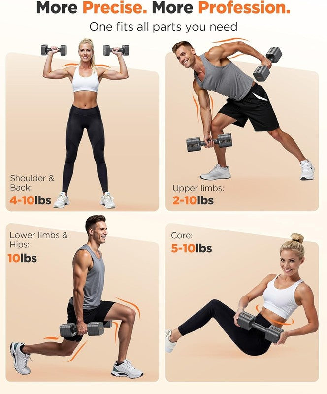 5-in-1 Adjustable Dumbbell Set 12/20lb Dual-Stable Home Gym Women4