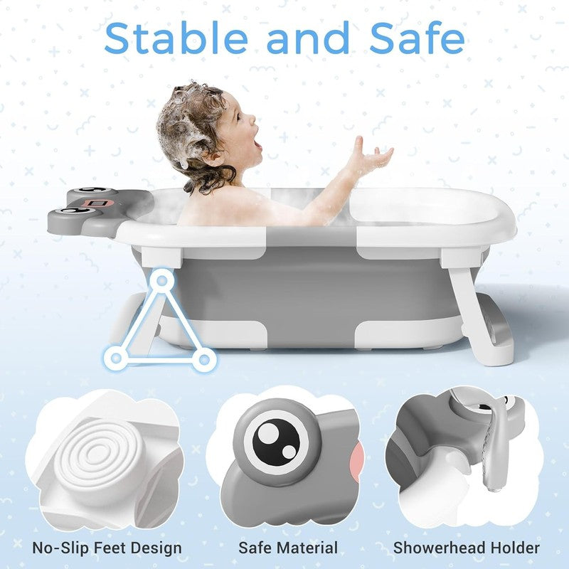 Collapsible Baby Bathtub with Cushion & Thermometer, Grey (0 24 Months)4