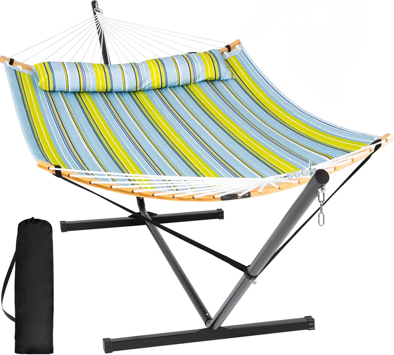Outdoor Hammock with Stand Double Portable Hammock Yellow Blue Stripe10
