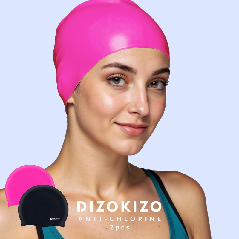 Unisex Silicone Swim Cap 2 Pack Waterproof Non Slip Swimming Cap1