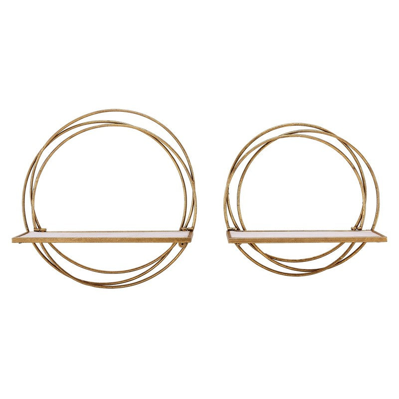 Elegant Golden Floating Wall Shelves - Set of 2 Decorative Rings1