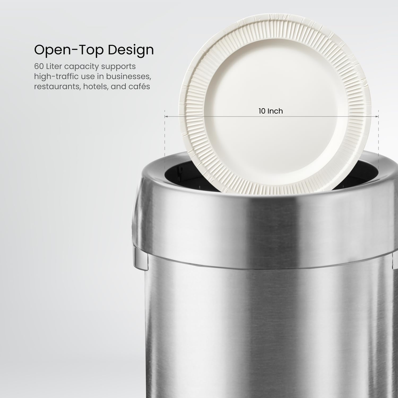 16 Gallon Open Top Trash Can for Commercial and Office Use, round Design, Silver2