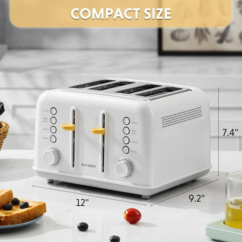 Retro 4 Slice Toaster 1800W Extra Wide Slots 7 Shade Bagel Stainless White5