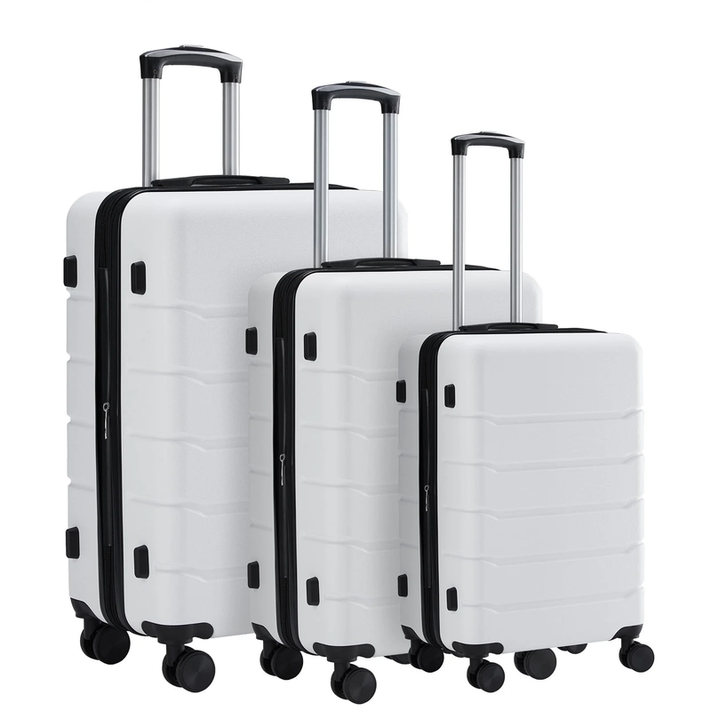 3-Piece Hard Shell Luggage Set ABS Expandable Spinner TSA Lock White0