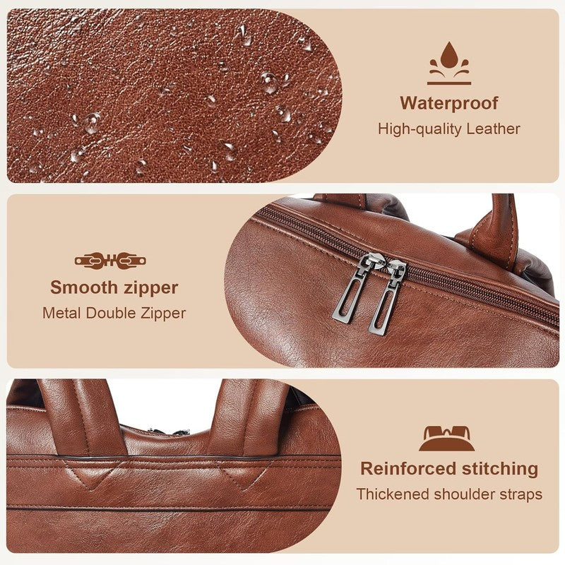 Women Laptop Backpack 15.6" Leather Travel Work Water Resistant Brown4