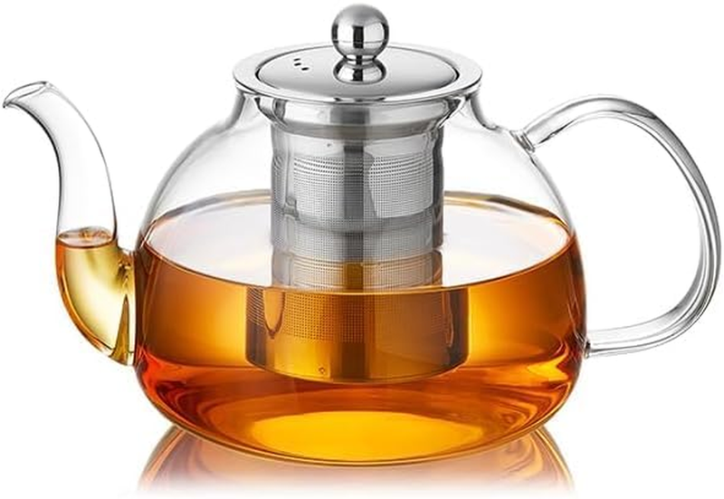 40oz Glass Teapot w/ Infuser Borosilicate Stovetop Safe Tea Kettle Dishwasher0