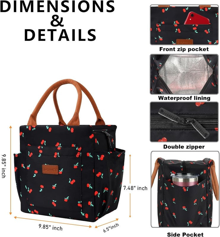 Insulated Lunch Bag Women Men Leakproof Large Cooler Tote w Bottle Holder Red4