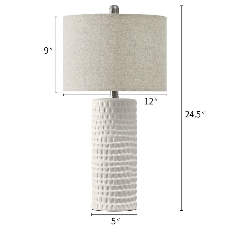Set of 2 Ceramic Table Lamps 24.5" Modern White for Bedroom & Living Room7