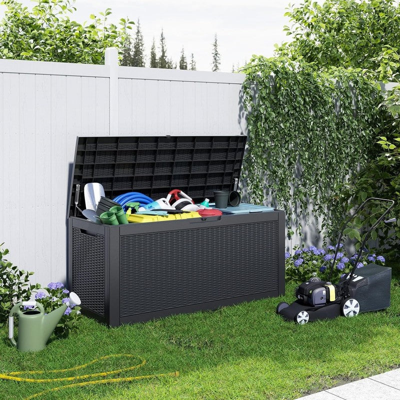 100 Gallon Lockable Resin Deck Box   Waterproof Storage for Tools & Furniture6