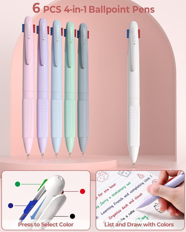 56 PCS Aesthetic Supplies with Large Pencil Case, 6 Colored Ballpoint Pens, 12 P3