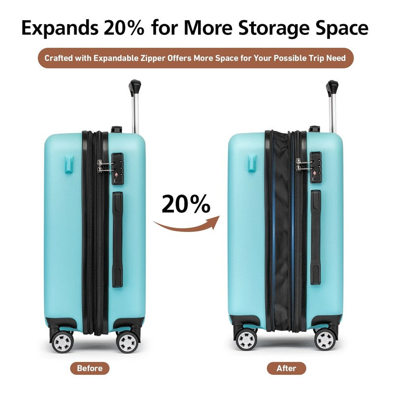 3 Piece Hardside Carry On Luggage Set 20" TSA Lock Spinner Wheels Travel1