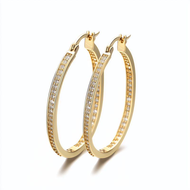 14K Gold Hoop Earrings with Crystals in 14K Gold Plated2