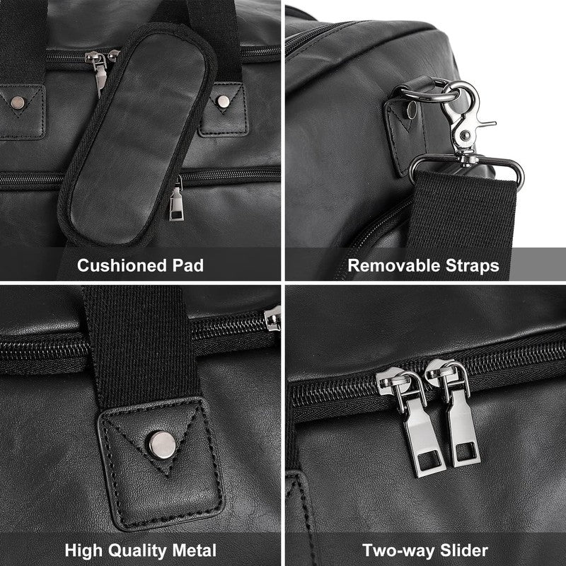 Travel Bag with Shoe Pouch,Weekender Overnight Bag Leather Large Carry on Bag2