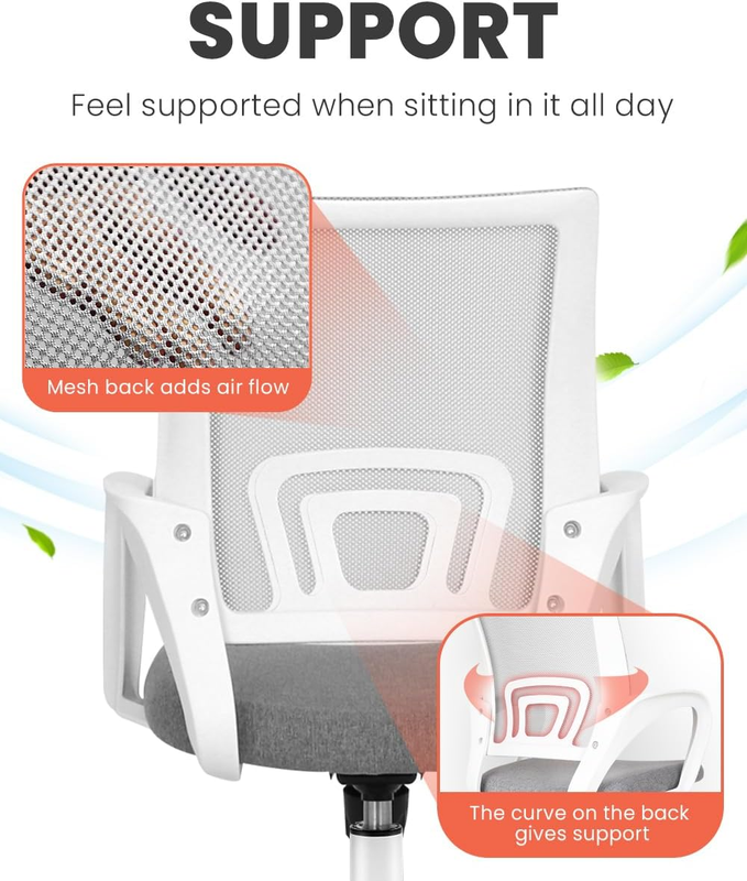 Mesh Office Desk Chair Ergonomic Mid Back Lumbar Support Swivel Grey4