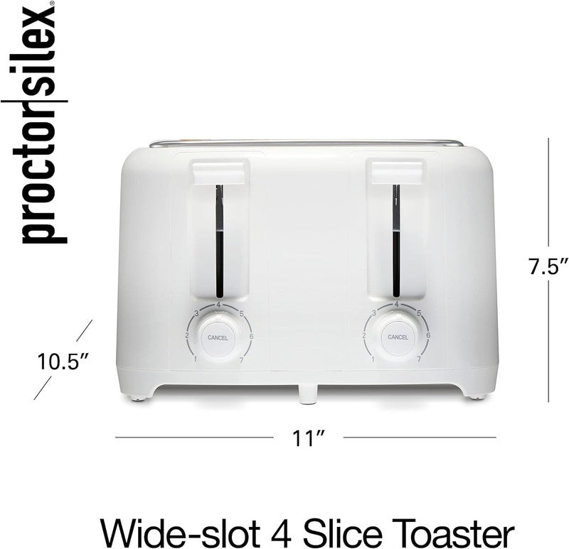 4 Slice Toaster White - Wide Slots, 7 Shades, Bagel, Cool-Touch, Auto Off7