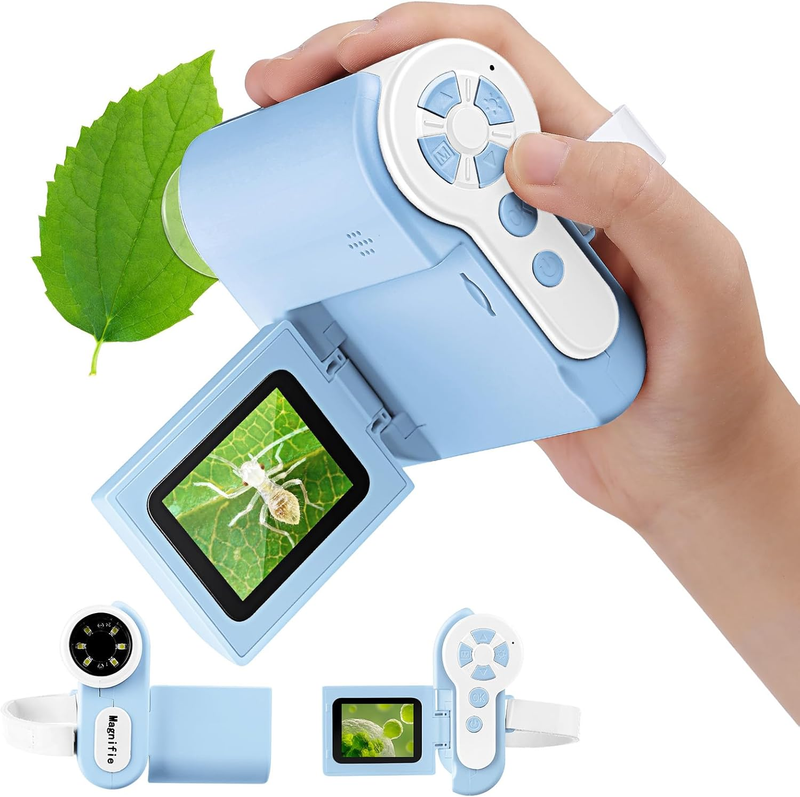 Kids Digital Microscope 1000X Handheld 4K 2.0" Screen Pocket Scope Blue 32GB8