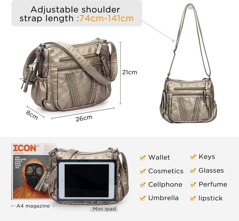 Women Crossbody Bag Tassel PU Leather Shoulder Handbag Purse Pocketbook2