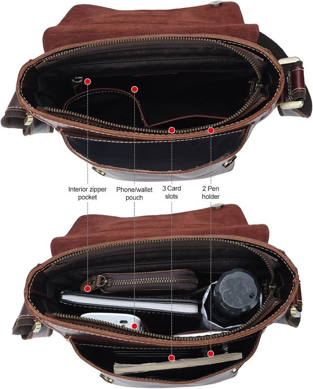 Leather Messenger Crossbody Bag Small Shoulder Bag Men Women Fits 10in Tablet4