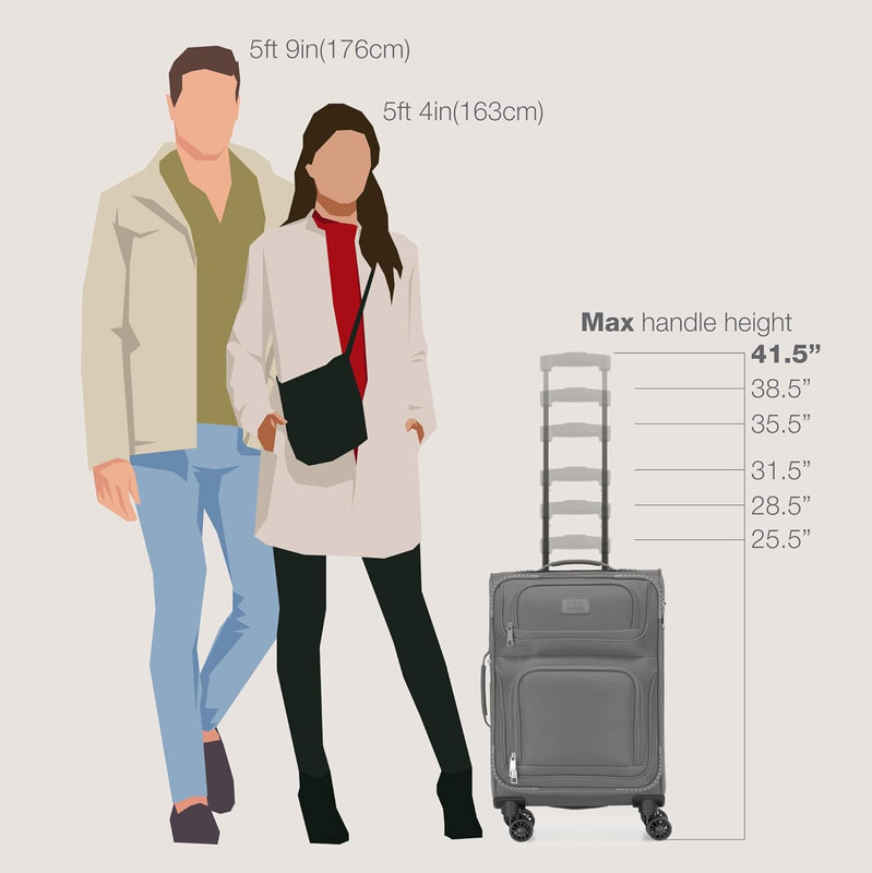 Lightweight Softside Carry On Suitcase 4 Wheel Spinner Luggage Light Gray1