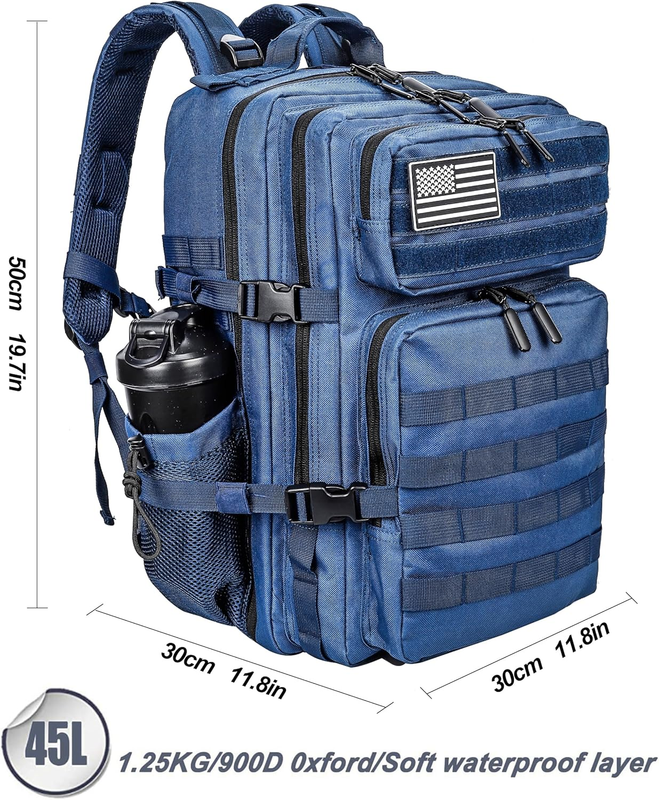 Military 45L Tactical Backpack Blue MOLLE Assault Pack Travel Bag1