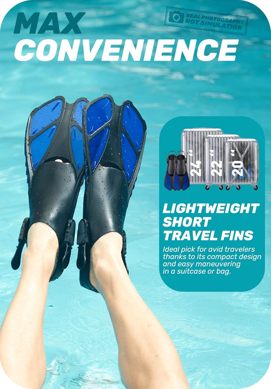 Travel Size Snorkel Fins Adjustable Open Heel Swim Fins for Diving Snorkeling5
