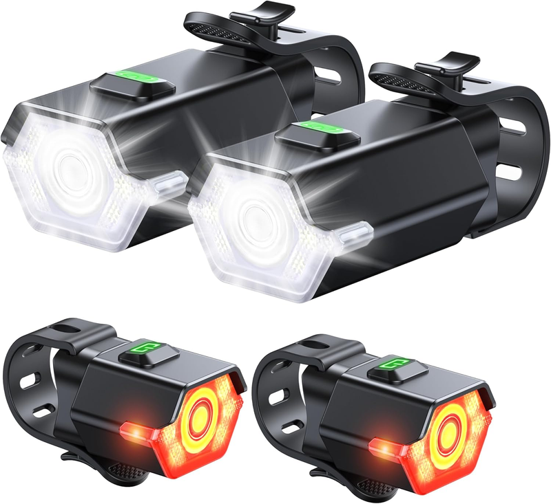 Bike Lights 2 pack Set 3+6 Modes USB Rechargeable IP65 Waterproof LED9