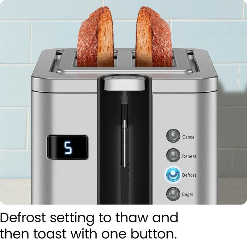 2-Slice Digital Stainless Steel Toaster - Wide Slots, Bagel, Defrost, Reheat7
