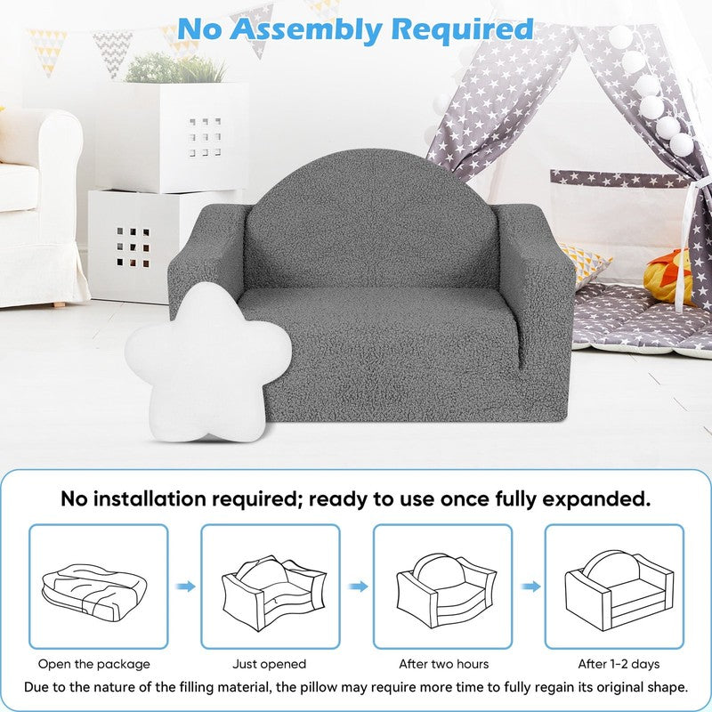 Kids 2 in 1 Toddler Couch Fold Out Soft Convertible Chair Deep Gray Unisex1