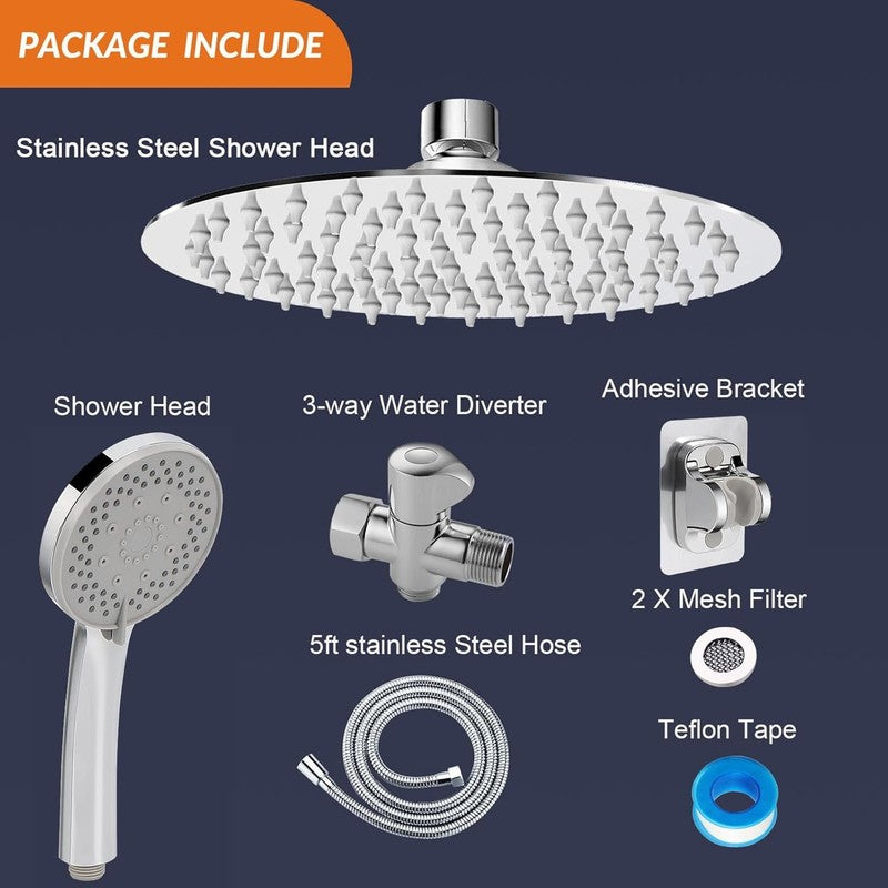 8" Stainless Steel Rain Shower Head & 5-Setting Handheld Combo Chrome5